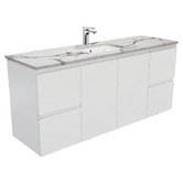 Sarah Calacatta Marble Look Fingerpull Satin White Wall Hung Vanity